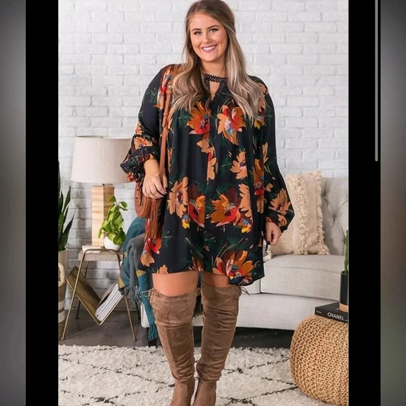 Boho Floral Mini Dress Women Fall Bloomcore Ruffle Hem indie Goblin Flowy Loose - Picture 1 of 8